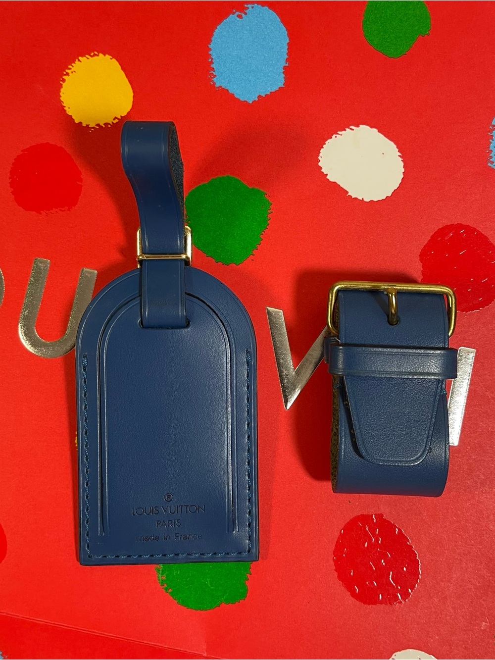 Louis Vuitton Blue Luggage Tag & Poignet w/Free Non LV Clasp. Gold Hardware - Picture 3 of 16